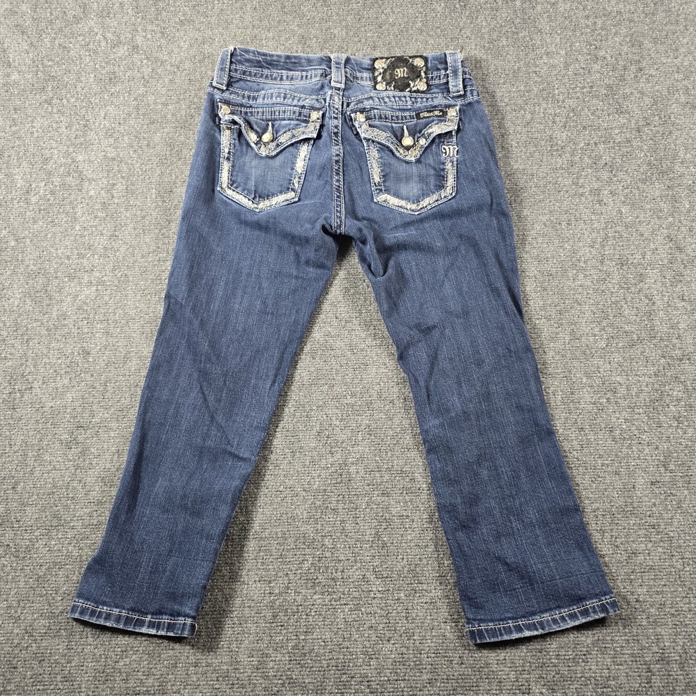 Miss Me Easy Cropped Jeans Womens 27 Mid Rise Blue Embellished Denim JE8111EC